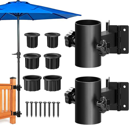 Stainless Steel Deck Umbrella Mount,Heavy Duty Patio Umbrella Holder for Deck Railing (Fit Max OD 2 Inch),Can Be Installed at Right Angles or Flat Surfaces,Black