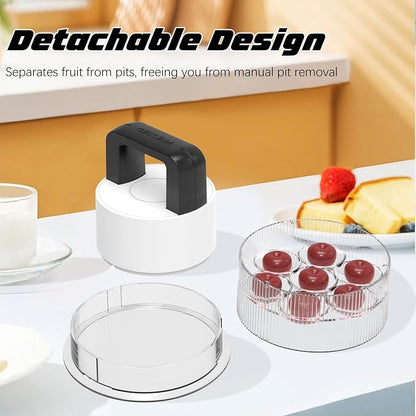 Cherry Pitter Tool,Pit 7 Cherries at Once,Multi-Function Pitting Tool, Portable Cherries Corer Stoner Seed Tool with Ergonomic Push Design,Easy to Use for Making Cherry Jam (White)