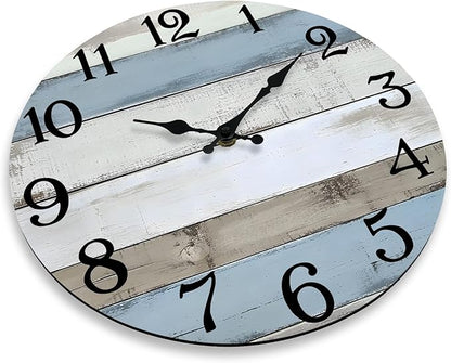JoFomp 10 Inch Wooden Wall Clocks Battery Operated, Silent Wall Clock Non Ticking, Coastal Country Design Rustic Wall Clocks for Living Room Decor, Small Wall Clock for Bedroom Kitchen Bathroom