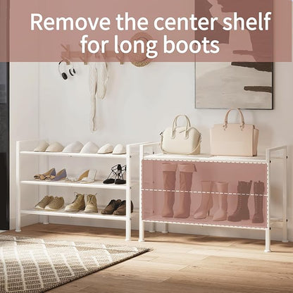 White Shoe Rack,3 Tier Metal Simple Shoe Storage Organizer Multi-Functional Shelf for Closet,Entryway, Garage,Dorm Room(White, 3 Tier)