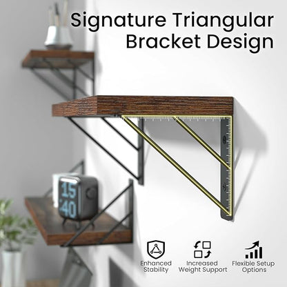 BAYKA Wall Shelves for Bedroom Decor, Floating Shelves for Wall, Display Mounted Rustic Wood Shelf for Books,Plants,Corner Shelves for Bathroom,Kitchen,Living Room(Rustic Brown，36in，Set of 3)