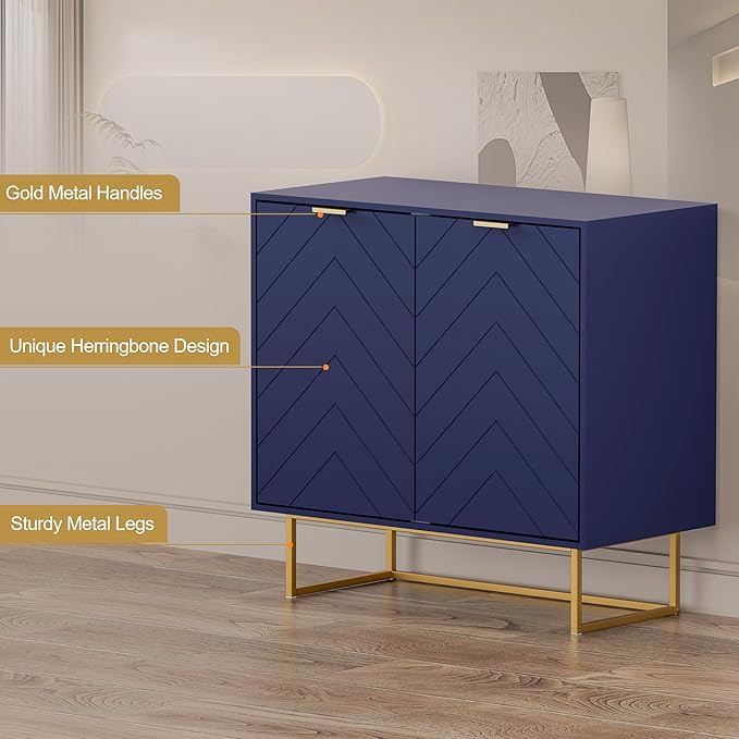 Scurrty Sideboard Cabinet, Buffet Cabinet with Storage Set of 2, Sideboard Storage Cabinet with Adjustable Shelf, Accent Cabinet for Living Room, Kitchen, Navy Blue, 4 Doors