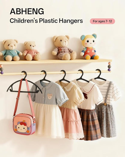 100 Pack Kids Hangers, Non-Slip & Sturdy Coat Hangers, Ultra-Thin Plastic Suit Hangers for 7-12 Years Old, Dry & Wet Dual-Use Multi-Scenario Storage, Holds Up to 11 LB, 14" W,Black,UAPY09100B