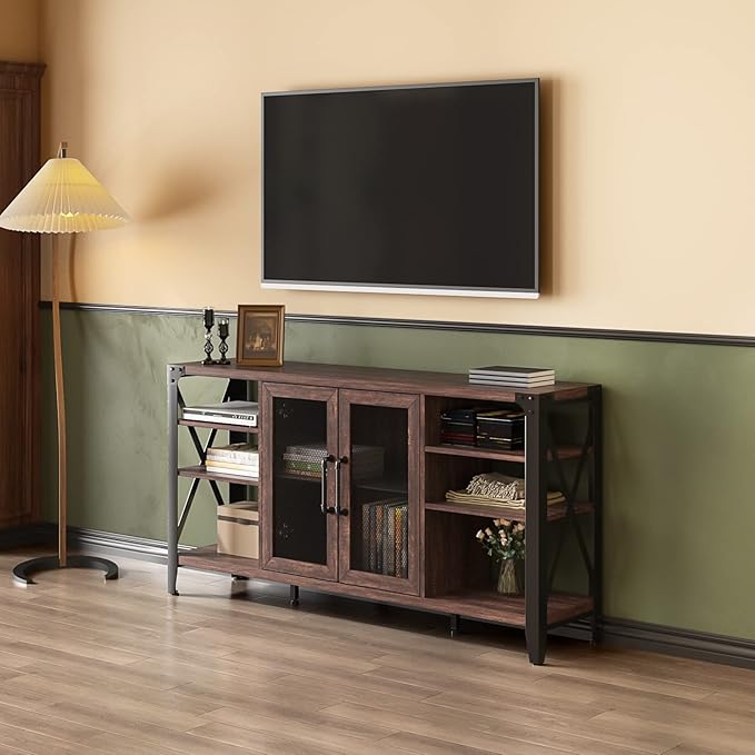Vabches 58" Wine Bar with Wine Rack Storage,Alcohol Cabinet with LED Strip, Liquor Cabinet Bar for Home Dining Room, Sideboard Buffet with Storage