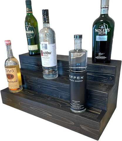 Handmade Tiered Display Shelving - Three Tier Bar Display - Bar Organizer - Liquor Bottle Display (18" without Back, Black)