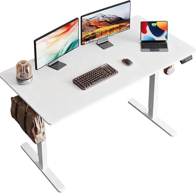 DEVAISE Upgraded 48 x 24 Inch Standing Desk, One-Piece Desktop Electric Standing Desk with Adjustable Height, 3-Preset Memory Sit Stand up Desk, Computer Desk for Home, Office (White)