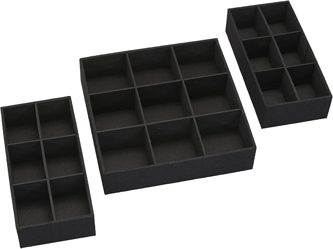 Household Essentials 3 Piece Drawer Organizers Starter Set, Black