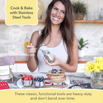 Simply Gourmet Measuring Cups & Spoons Set of 12, 18/08 Stainless Steel Kitchen Gadgets, Stackable Design with Long Handle Spoons, Fits in Spice Jars, Cooking & Baking Set for Dry & Liquid