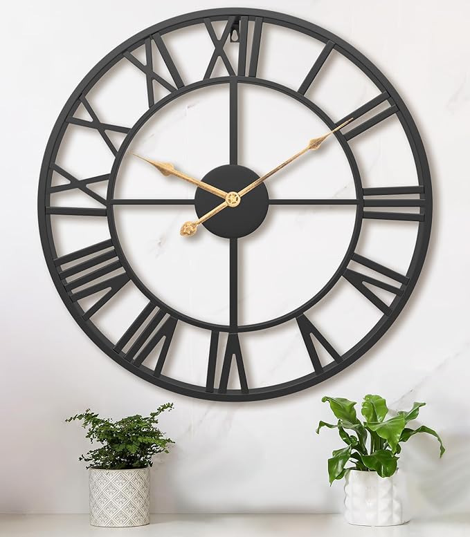 Pytha Sight 29.5 Inch Extra Giant Large Wall Clock,Oversized Modern Decorative Black Metal Roman Numeral Wall Clocks for Living Room,Kitchen Decor,Perfect Housewarming Gifts for a New Home