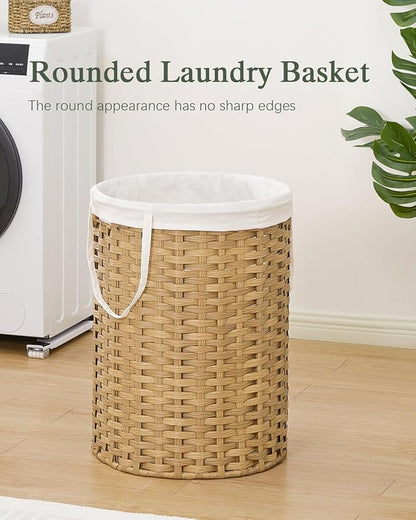 SETVSON Laundry Basket Round Rattan Laundry Hamper 29.1 Gal(110 L)Handwoven Large Wicker Basket with Handles, Wicker Hamper with Removable Bags and 2 Mesh Bags for Bathroom Living Room Natural(No Lid)