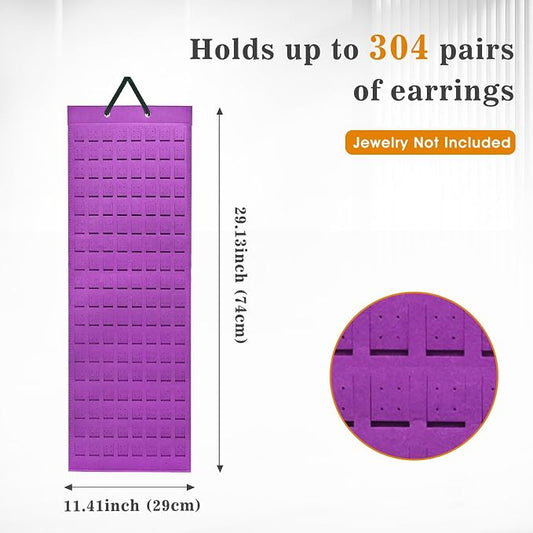 Lolalet Hanging Earring Holder Organizer with 20 Hooks for Women, Earring Organizer Wall Earrings Hanger Pierced Earring Storage, Felt Stud Earring Display, 608 Holes for Earrings - Purple, 1 Pack
