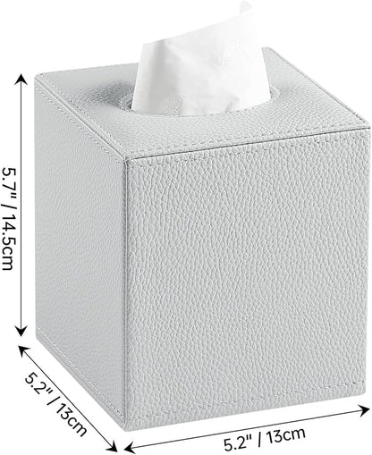 JLAMBOM PU Leather Tissue Box Cover Square Tissue Box Holder with Magnetic Closure, Decorative Tissue Holder for Bathroom Bedroom Office (Grey)