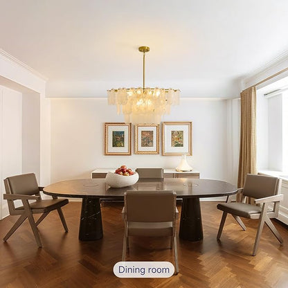 Modern Gold Chandeliers for Living Room: 31.5" Round Luxury Cloud Glass Pendant Lights - 3 Tier Crystal Hanging Light Fixture - Large Chandelier for High Ceilings Dining Room Bedroom Kitchen Staircase