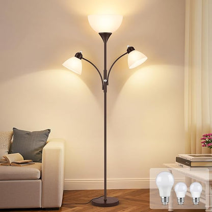 Floor Lamp for Living Room,72" Dimmable Torchiere Lamp with 2 Reading Lights for Bedroom, Brown Tall Standing Room Lamp, 3 Bulbs Included