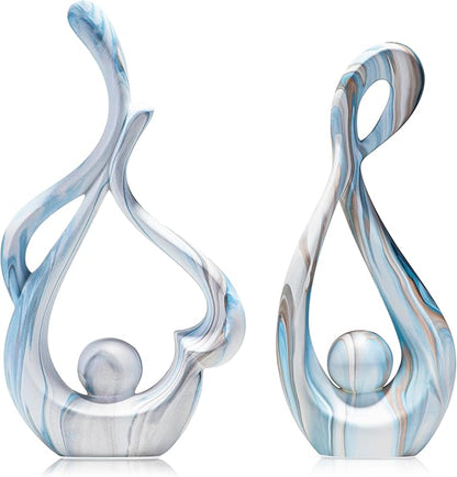 Blue Sculptures Home Decor, Ceramic Statues Coffee Table Decor for Living Room, Table Centerpiece for Dining Room, Shelf, Entry, Modern Minimalist Abstract Art Objects (2pcs)