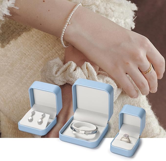 Oirlv Luxury Leather Jewelry Ring Box Engagement Ring Box Wedding Day Keepsake Case(Sky Blue)