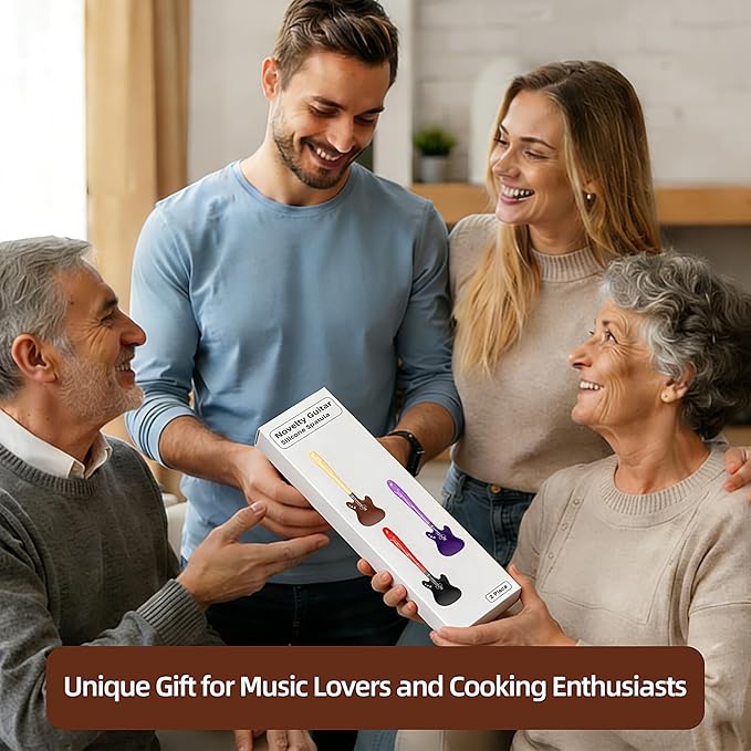 Novelty Guitar Silicone Spatula for Kitchen,Music-themed Tools, Food Grade Silicone – Unique Gift for Music Lovers and Cooking Enthusiasts (Yellow-brown & Black-red)