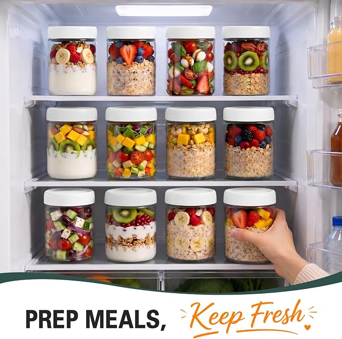 6-Pack Glass Storage Containers with Lids, Overnight Oats Containers with Lids, Wide Mouth Mason Jars 16oz, Glass Jar with Airtight Lid for Yogurt, Chia, Sugar, Snack, Oats, Food Storage