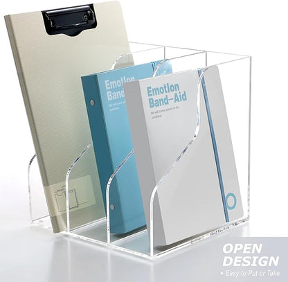 SANRUI 3 Slots Acrylic Magazine Holder, Desktop File Sorter Organizer Rack Bookshelf, Workspace Sorters Office Desk Accessories Organization Storage Stand, Clear