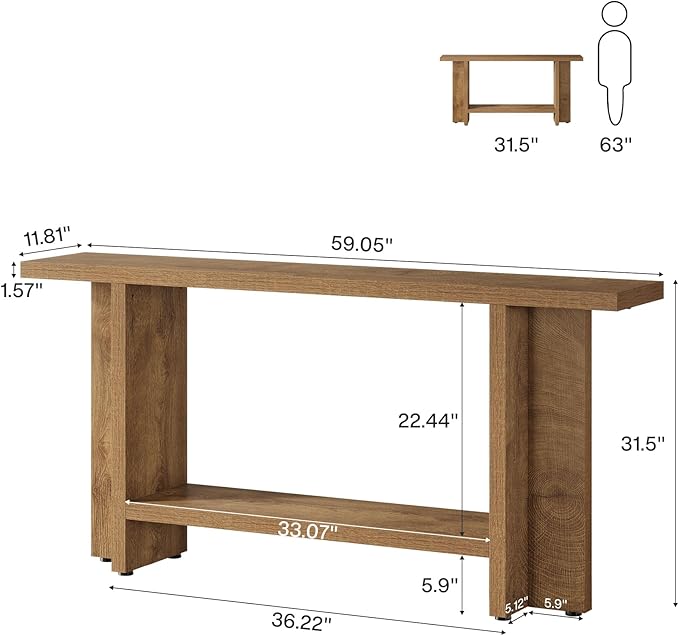 Tribesigns 59" Farmhouse Entryway Console Table, 2-Tier Narrow Long Couch Table Behind Sofa for Living Room, Hallway, Entrance, Foyer