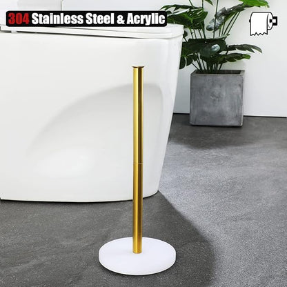 JQK Toilet Paper Storage Stand White Gold, 304 Stainless Steel Tissue Reserve Holder Dispenser for Bathroom, Brushed Gold, TPS180-WG