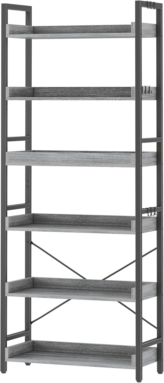 HCHQHS 6 Tier Bookshelf, Adjustable Industrial Bookcase, Vertical Tall Book Shelf, Wood and Black Metal Open Bookshelves for Home Office, Living Room, Bedroom