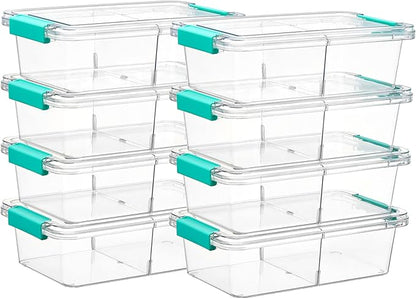 Vtopmart 8 Pack Clear Pencil Box, Plastic Pencil Holder with Removable Divider for Pen Organizer, Stackable Containers with Lid for Pen, Art Craft, Sticker, Scrapbook & Office Supplies