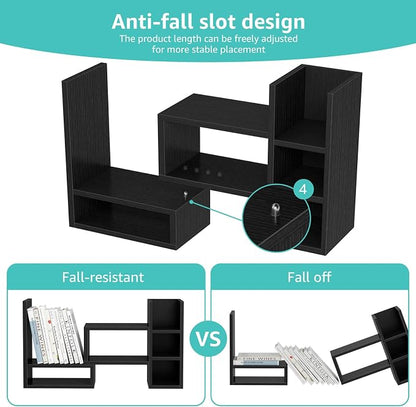 NUTIKAS Desk Shelves Desktop Organizer Shlef - Black Office Organization for Top of Desk Organizers and Accessories Corner Bookshelf Table Top Shelving Small Hutch Decorations for Office
