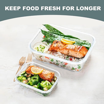 KOMUEE 10 Pack Glass Food Storage Containers, Meal Prep Containers with Lids, Airtight Glass Lunch Boxes, Freezer, Oven, and Microwave Safe, White
