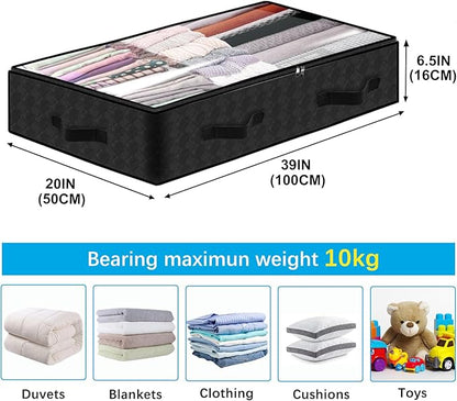 BiCINE 90L Under Bed Storage Containers, 2 Pack Foldable Closet Organizers and Storage Bins with Lid Clothes Underbed Storage Bags for Wrapping Paper, Blanket, Comforter, Towels, Sweaters, Pillows