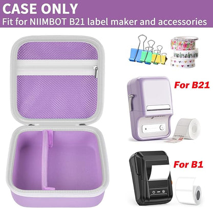 ALKOO Case Compatible with NIIMBOT B21 / B1 Label Maker Wireless Thermal Label Printer, Holder for Inkless Label Maker & Labeling Tapes Refills, with Mesh Pocket for Cable Accessories (Purple)