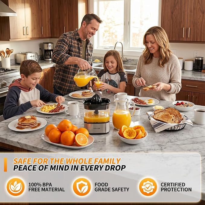 Astralship Citrus Juicer Machine Electric Orange & Lemon Squeezer with Stainless Steel Base, 24oz Pitcher, Pressure-Activated, 2 Cones & Pulp Filter for Orange, Lemon, Grapefruit Juice