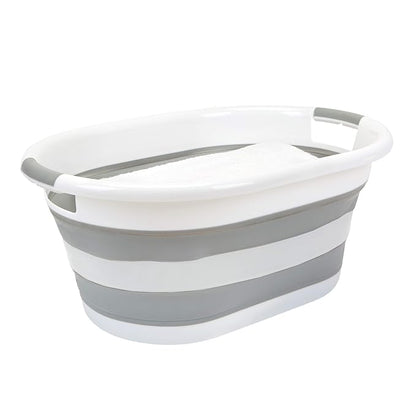 Laundry 360 2pk Collapsible Laundry Basket | Portable | Space Saver Storage | Hold 2 Loads | Store Under the Bed or Closet | Good for Kids | Dorm | Bedroom | Large | White/Grey