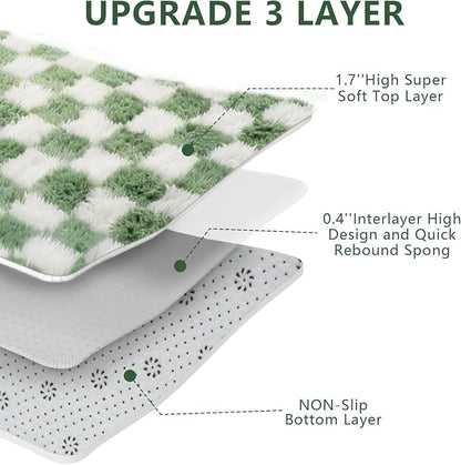 Area Rugs for Bedroom Living Room,5x8 Green and White Fluffy Soft Checkered Rug Fuzzy Shag Shaggy Carpet,Indoor Plush Floor Rugs for Teen Dorm Home Decor