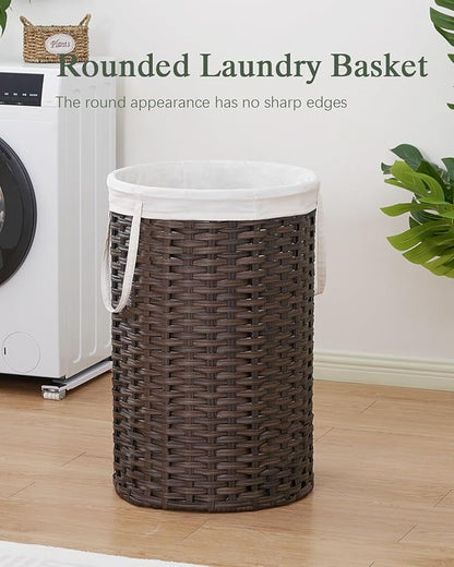 SETVSON 34.3 Gal (130 L) Large Laundry Hamper Laundry Basket Round Handwoven Wicker Laundry Baskets Rattan Laundry Basket with Removable Bag Handles 2 Mesh Bags for Living Room Bedroom Brown (No Lid)