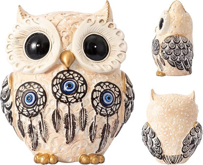 TOHLUCS Owl Statue Home Decor Accents with Evil Eye.White Decor for Bookshelf, Bedroom, Living Room, Office, Table and Shelf. Vintage Owl Figurines Gifts for Birds Lover.Cute Small Animal Sculptures.