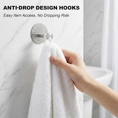 Towel Hooks for Bathroom (4 Pack) Adhesive Towel Hook Shower Hooks for Inside Shower - Sticky Bathroom Wall Hooks for Hanging Towels, Robe, Loofah, Bath Sponge (Style 2 - Silver)
