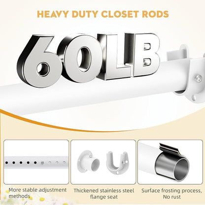 1.3 Inch Diameter Closet Rods for Hanging Clothes, Metal Heavy Duty Closet Rod 17-28 Inch Adjustable, White Closet Bar for Hanging Clothes, Suitable for Closet, Wardrobes, Bathroom, Windows