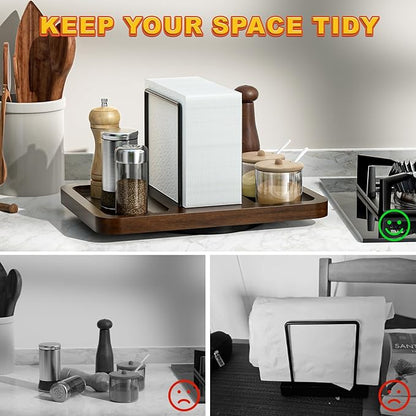 Napkin Holder for Table, Rotating Napkin Dispenser with Salt and Pepper Shakers Caddy, Standing Paper Towel Holder for Bathroom Kitchen Dining Table Decor