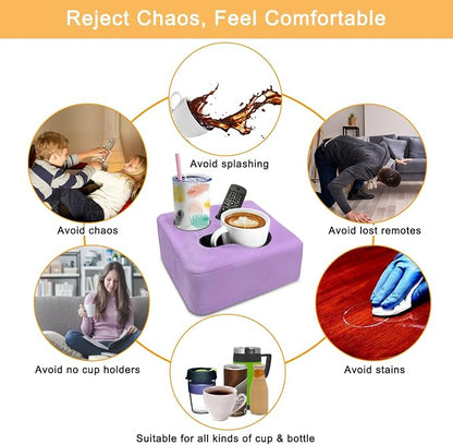 Couch Cup Holder Pillow Tray & Caddy - for Sofa, Bed, Car, Man Cave | Keep Drinks at Hand & Spill-Proof Accessories for New Parents, Camping, Park, Boat, Beach -Taro Purple