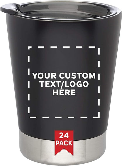 Personalized 12 oz. Itsy Vacuum Insulated Travel Mugs - 24 Pack - Custom Text, Logo - Black