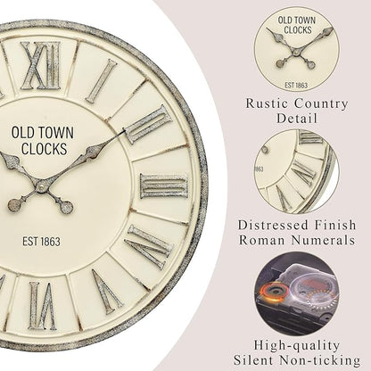 EMAX HOME Farmhouse 24 Inch Wooden Large Wall Clock, Silent Non-Ticking Quartz Movement, Battery Operated Modern Rustic Clock for Living Room, Kitchen, Office, Home Decor