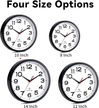 Roymnie Atomic Wall Clock 10 Inch, Modern Clock Battery Operated Classic Analog Decorative for Kitchen, Living Room, Office, Bedroom, Bathroom (Black)