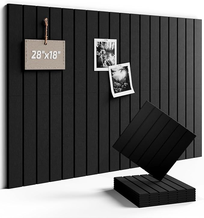 Fluxynara Felt Bulletin Board Tiles -28"x18" with 40 Adhesive Tabs, Cork Board Alternative for Office Decor, Push Pin Board Wall Organizer 6-Pack (Black)