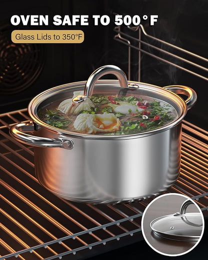 Cook N Home Basics 5.5 Quart Stainless Steel Stock Pot with Lid, Cooking Pot for Pasta, Soup, Sturdy Handle, Stockpot with Even Heating, Oven & Dishwasher Safe, Cookware for Canning, Boiling, Simmer