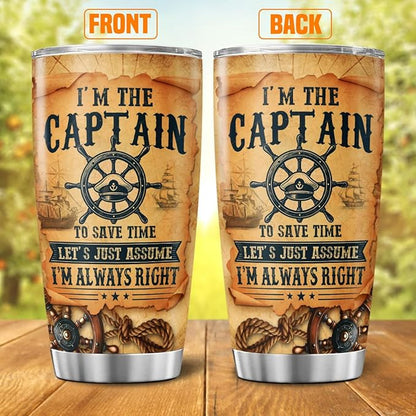 Captain Quote Travel Mug 20oz, Nautical Themed Stainless Steel Insulated Tumbler for Boating Enthusiasts, Funny Gift for Boat Owners, Men, Dad, or Outdoor Use
