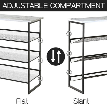 Garden 4 you 4 Tiers White Marble Shoe Rack,Freestanding Organizer Multi-Purpose Adjustable Flat and Slant Storage Rack Shoe Shelf, High Heels Potted Plant for Entryway Hallway Living Room Closet