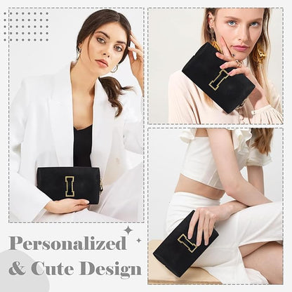 Personalized Initial A-Z Preppy Patch Makeup Bag,Small PU Chenille Letter Cosmetic Bag with Zipper for Teen Girls,Black Cute Toiletry Organizer Bag,Monogram Makeup Case Gift for Women Girls,Letter I