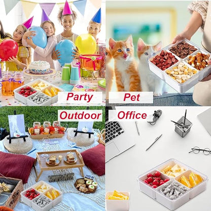 MANO 2pack Serving Trays for Party Divided Veggie Tray with Lid Sealed Sectioned Fruit Snack Serving box Vegetable Storage with 4 Compartments Snackle Box Charcuterie Container Fridge Organizer