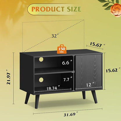 WLIVE TV Stand for 40 Inch TVs, Small Entertainment Center with Storage Cabinet, Mid-Century Modern TV Stands for Living Room and Bedroom, 32" TV Console, Black